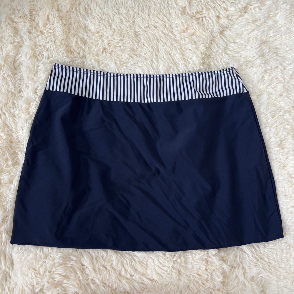 Navy Blue Striped Waist Swim Skirt Nautical Bikini Bottom Large